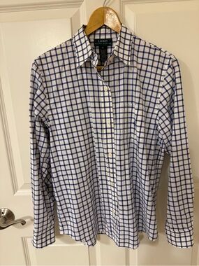 Vintage Women’s Ralph Lauren M Button-Down Oxford Shirt Blue And White Check